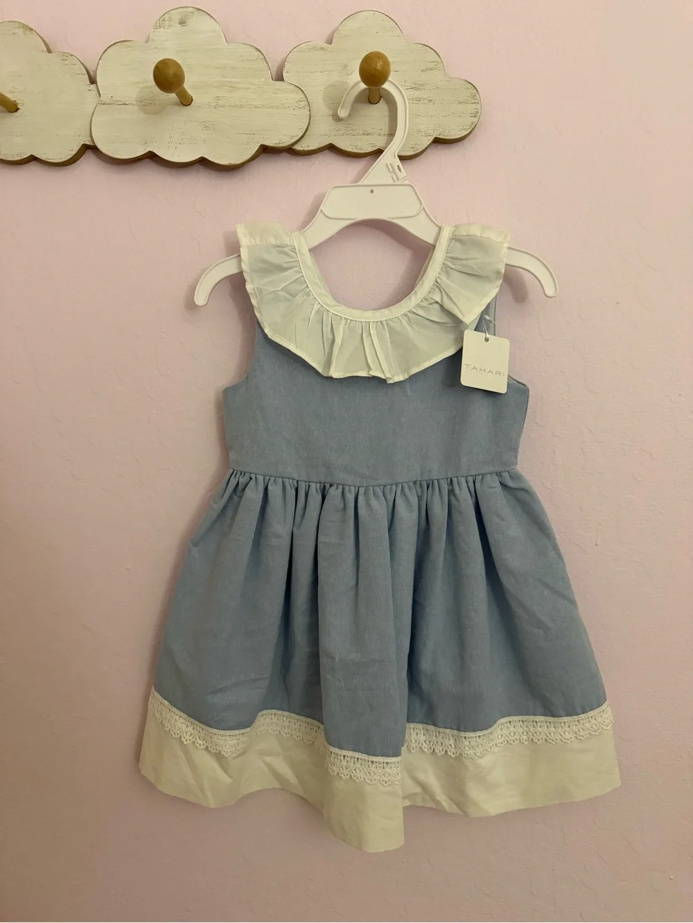 Girls' Light Blue Ruffle Collar Dress